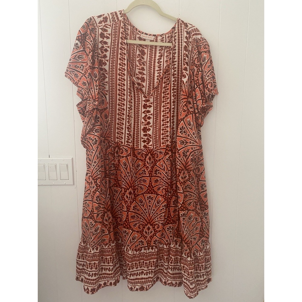 Knox Rose Rust and Cream Boho Long Sleeve Dress